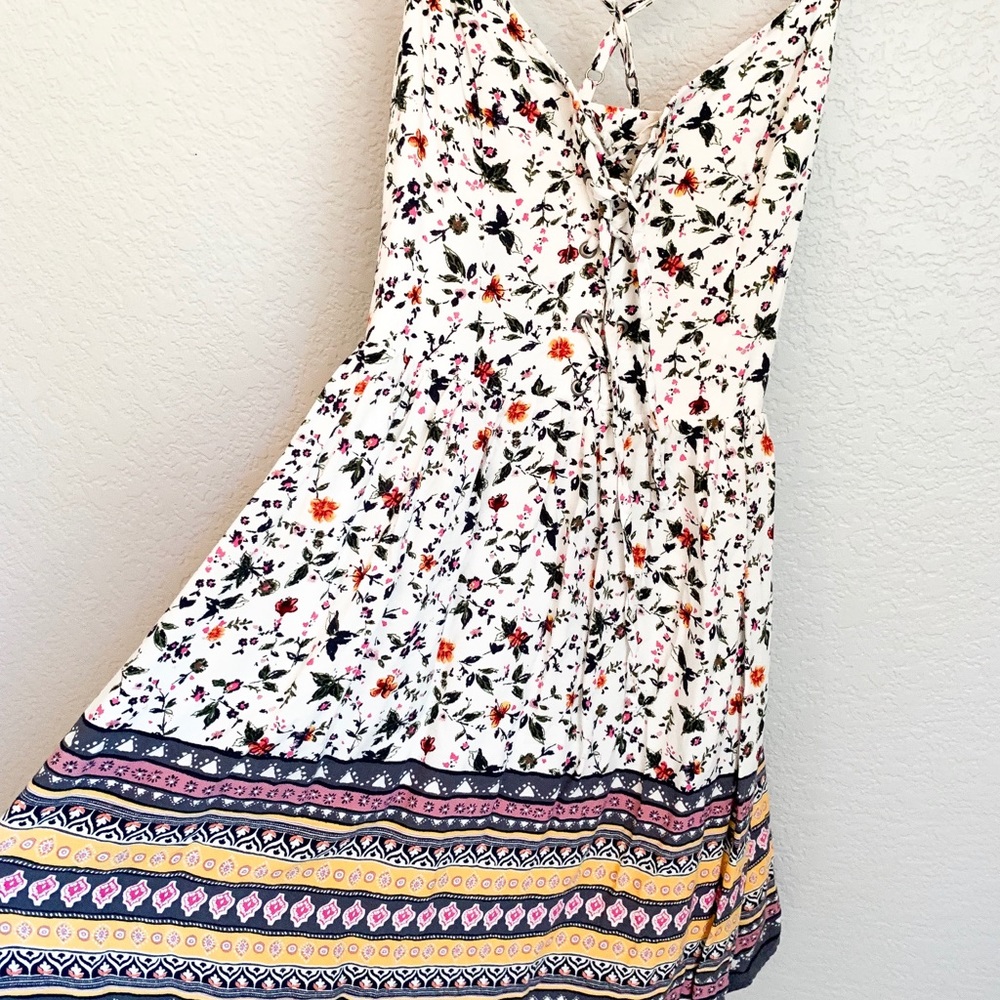 Multi-patterned mini cami dress.